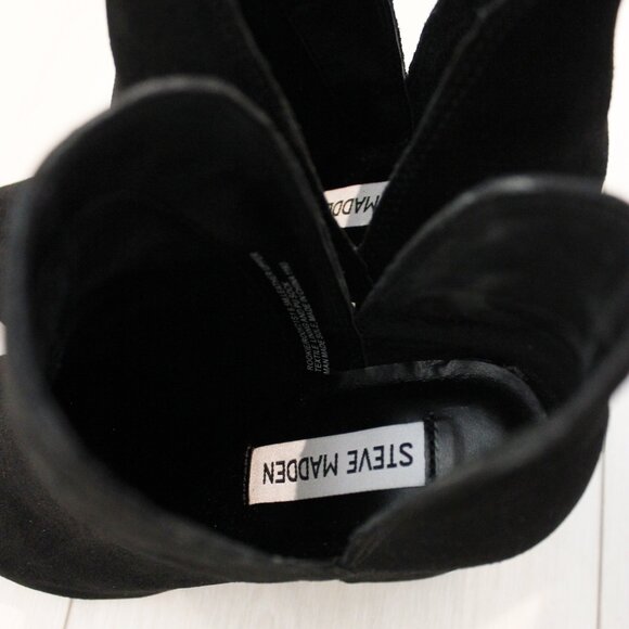 NEW Steve Madden Rookie Black Suede Side Notch Fashion Booties w/ Box, Size 6.5 - Picture 8 of 11